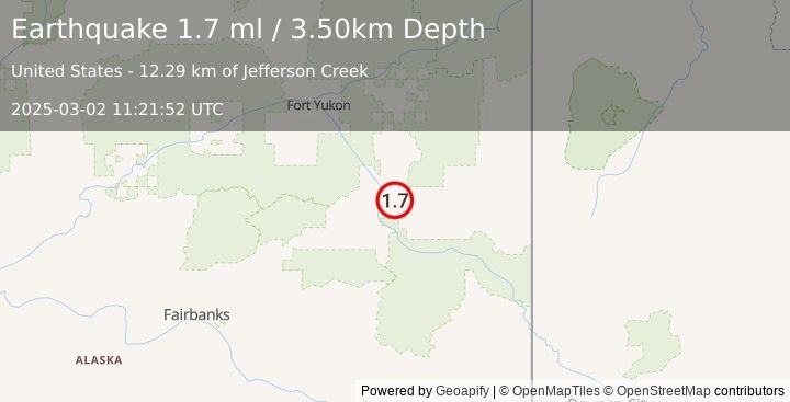 Earthquake 15 km ESE of Circle, Alaska (1.7 ml) (2025-03-02 11:21:52 UTC)