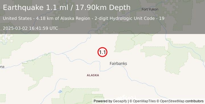 Earthquake 20 km ENE of Minto, Alaska (1.1 ml) (2025-03-02 16:41:59 UTC)