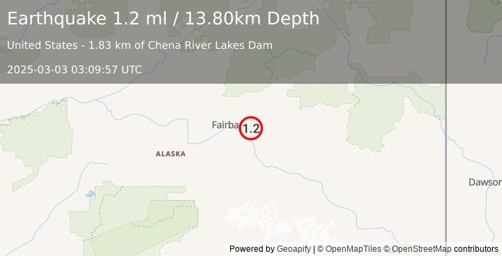 Earthquake 9 km N of Moose Creek, Alaska (1.2 ml) (2025-03-03 03:09:57 UTC)