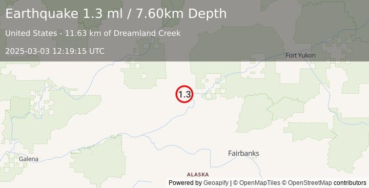 Earthquake 43 km N of Rampart, Alaska (1.3 ml) (2025-03-03 12:19:15 UTC)