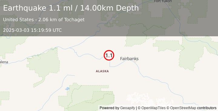 Earthquake 25 km SSE of Minto, Alaska (1.1 ml) (2025-03-03 15:19:59 UTC)