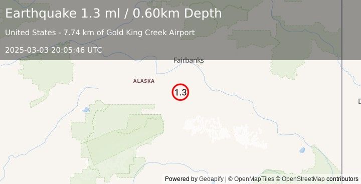 Earthquake 54 km E of Clear, Alaska (1.3 ml) (2025-03-03 20:05:46 UTC)