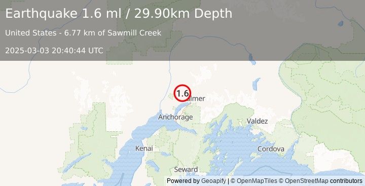 Earthquake 9 km N of Meadow Lakes, Alaska (1.6 ml) (2025-03-03 20:40:44 UTC)