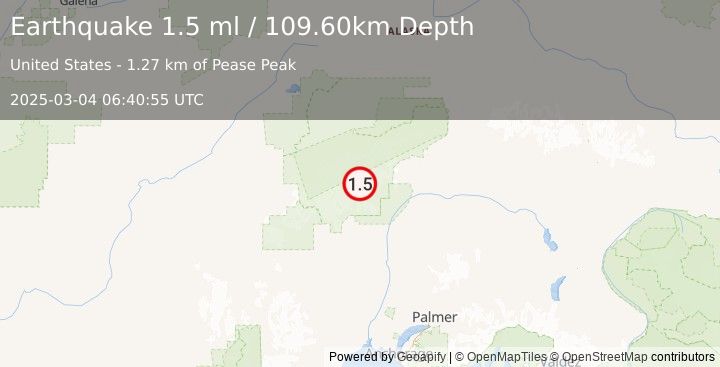 Earthquake 51 km N of Petersville, Alaska (1.5 ml) (2025-03-04 06:40:55 UTC)