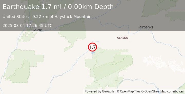 Earthquake 24 km N of Lake Minchumina, Alaska (1.7 ml) (2025-03-04 17:26:45 UTC)