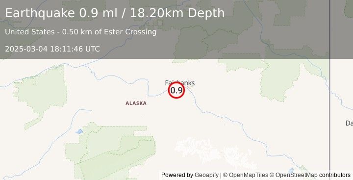 Earthquake 12 km SSW of South Van Horn, Alaska (0.9 ml) (2025-03-04 18:11:46 UTC)