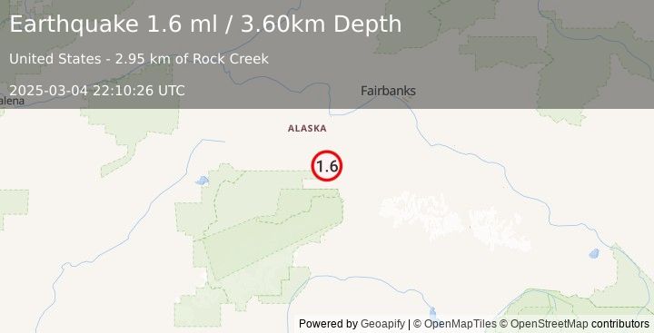 Earthquake 4 km NW of Ferry, Alaska (1.6 ml) (2025-03-04 22:10:26 UTC)