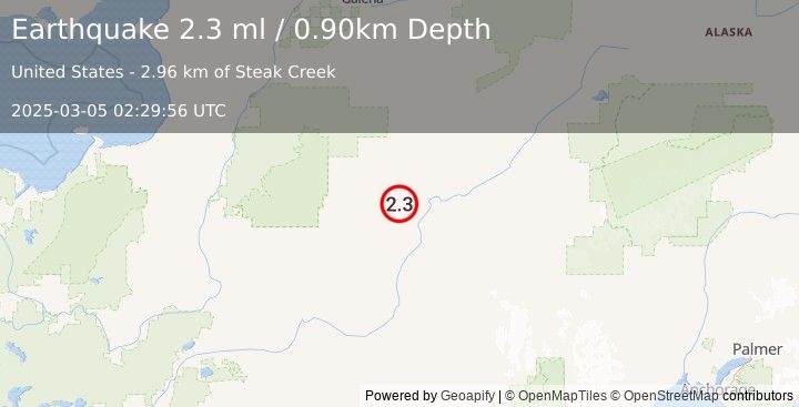 Earthquake 8 km SW of Takotna, Alaska (2.3 ml) (2025-03-05 02:29:56 UTC)