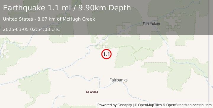 Earthquake 13 km NNW of Livengood, Alaska (1.1 ml) (2025-03-05 02:54:03 UTC)