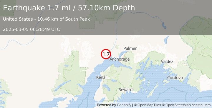 Earthquake 26 km SW of Susitna, Alaska (1.7 ml) (2025-03-05 06:28:49 UTC)