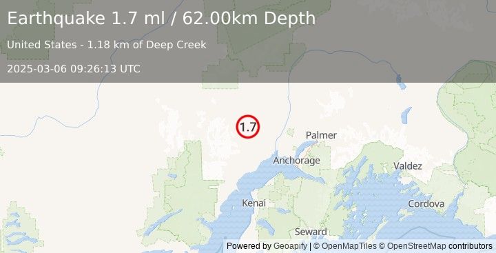 Earthquake 29 km S of Skwentna, Alaska (1.7 ml) (2025-03-06 09:26:13 UTC)