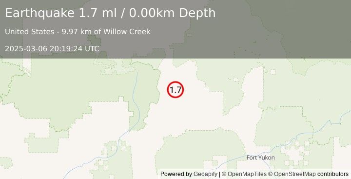 Earthquake 57 km NE of Wiseman, Alaska (1.7 ml) (2025-03-06 20:19:24 UTC)