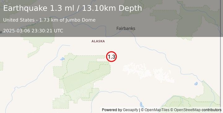 Earthquake 16 km NE of Healy, Alaska (1.3 ml) (2025-03-06 23:30:21 UTC)