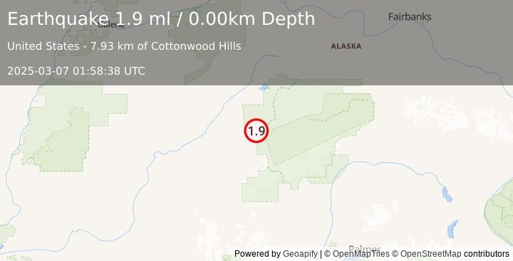 Earthquake 45 km SW of Denali National Park, Alaska (1.9 ml) (2025-03-07 01:58:38 UTC)