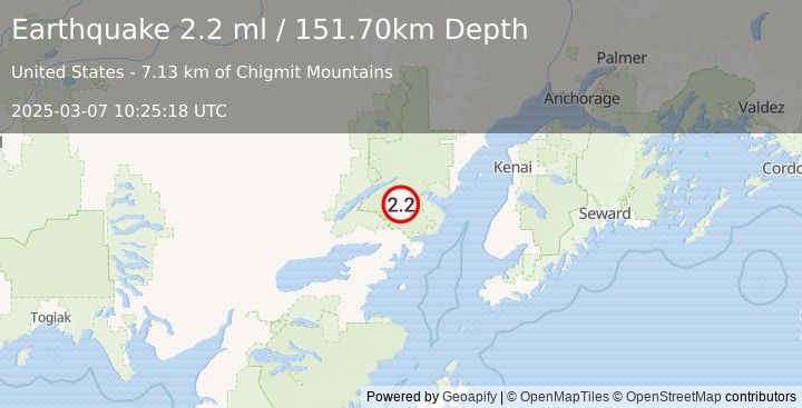 Earthquake 47 km E of Port Alsworth, Alaska (2.2 ml) (2025-03-07 10:25:18 UTC)