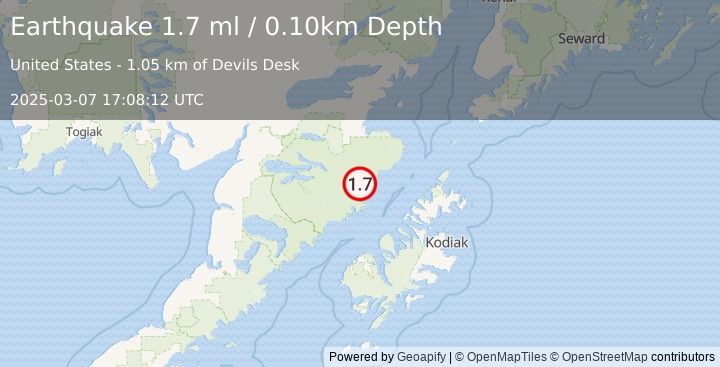 Earthquake 94 km WNW of Aleneva, Alaska (1.7 ml) (2025-03-07 17:08:12 UTC)