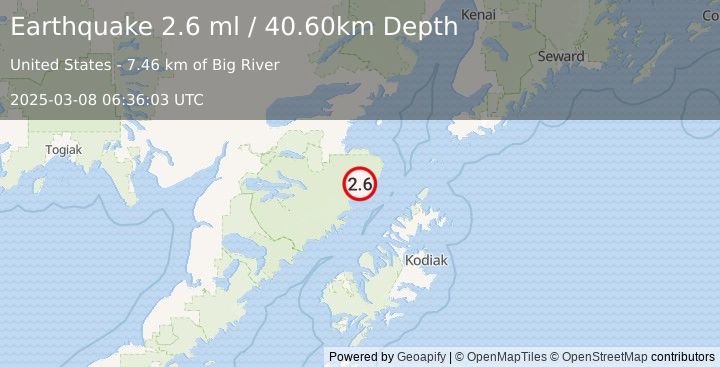 Earthquake 88 km NW of Aleneva, Alaska (2.6 ml) (2025-03-08 06:36:03 UTC)