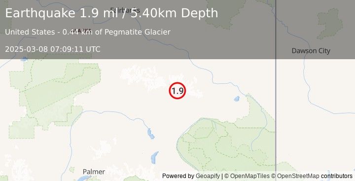 Earthquake 23 km NNE of Paxson, Alaska (1.9 ml) (2025-03-08 07:09:11 UTC)