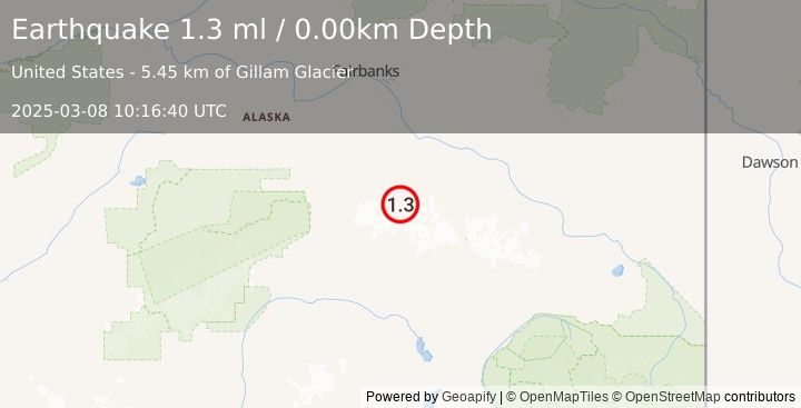 Earthquake 74 km WSW of Delta Junction, Alaska (1.3 ml) (2025-03-08 10:16:40 UTC)