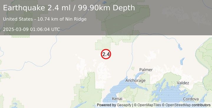 Earthquake 40 km WNW of Skwentna, Alaska (2.4 ml) (2025-03-09 01:06:04 UTC)