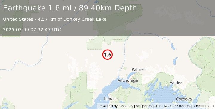 Earthquake 14 km N of Skwentna, Alaska (1.6 ml) (2025-03-09 07:32:47 UTC)