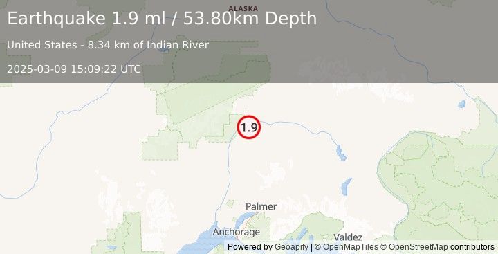 Earthquake 47 km NE of Chase, Alaska (1.9 ml) (2025-03-09 15:09:22 UTC)