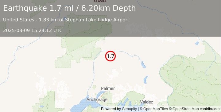 Earthquake 65 km ENE of Chase, Alaska (1.7 ml) (2025-03-09 15:24:12 UTC)