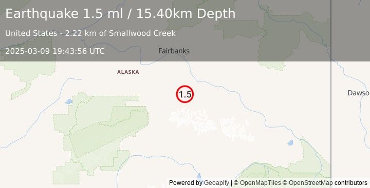 Earthquake 48 km SW of Harding-Birch Lakes, Alaska (1.5 ml) (2025-03-09 19:43:56 UTC)