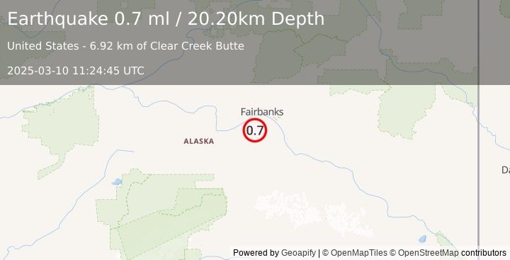 Earthquake 25 km SSW of South Van Horn, Alaska (0.7 ml) (2025-03-10 11:24:45 UTC)