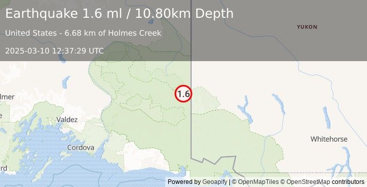 Earthquake 88 km ENE of McCarthy, Alaska (1.6 ml) (2025-03-10 12:37:29 UTC)