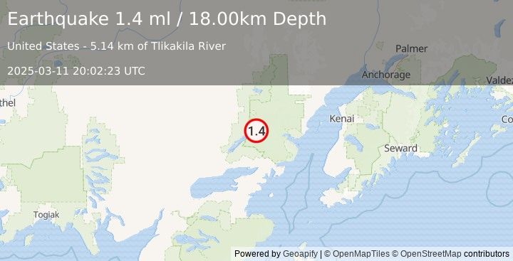 Earthquake 29 km NE of Port Alsworth, Alaska (1.4 ml) (2025-03-11 20:02:23 UTC)