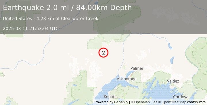 Earthquake 24 km NW of Skwentna, Alaska (2.0 ml) (2025-03-11 21:53:04 UTC)