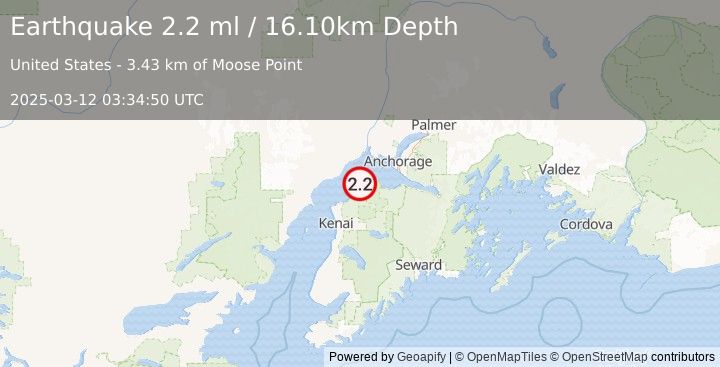 Earthquake 6 km NNW of Point Possession, Alaska (2.2 ml) (2025-03-12 03:34:50 UTC)