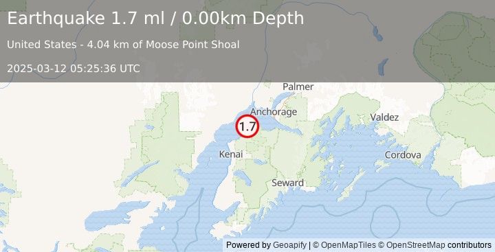 Earthquake 7 km NNW of Point Possession, Alaska (1.7 ml) (2025-03-12 05:25:36 UTC)