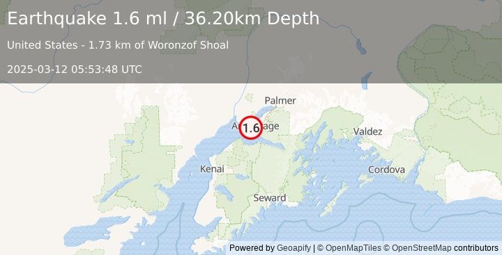 Earthquake 7 km WSW of Anchorage, Alaska (1.6 ml) (2025-03-12 05:53:48 UTC)