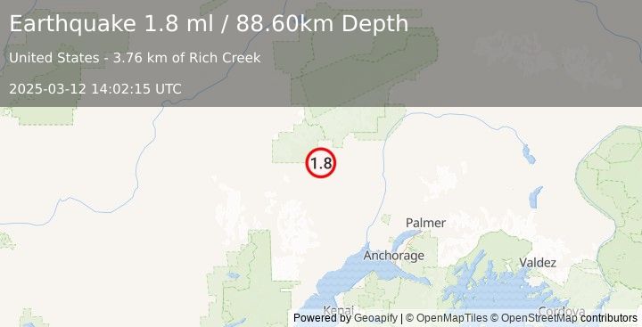 Earthquake 36 km NNW of Skwentna, Alaska (1.8 ml) (2025-03-12 14:02:15 UTC)