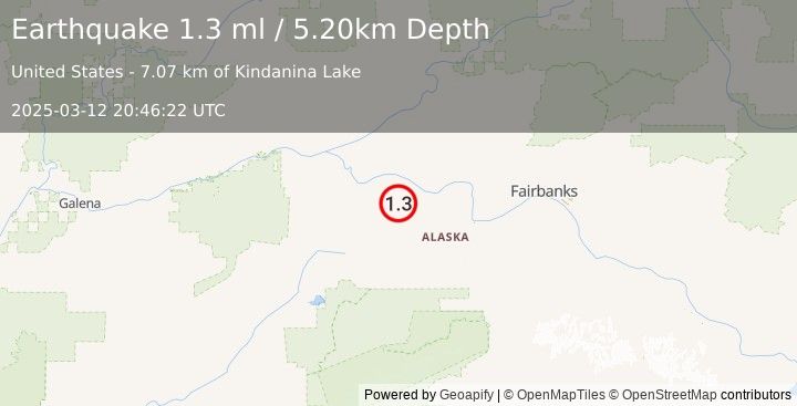 Earthquake 29 km S of Manley Hot Springs, Alaska (1.3 ml) (2025-03-12 20:46:22 UTC)