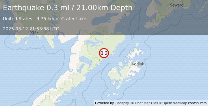 Earthquake 79 km NNW of Karluk, Alaska (0.3 ml) (2025-03-12 21:53:38 UTC)