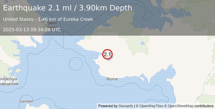 Earthquake 55 km E of Teller, Alaska (4.0 ml) (2025-03-13 09:34:09 UTC)