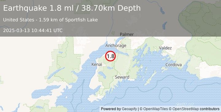 Earthquake 24 km ESE of Point Possession, Alaska (1.8 ml) (2025-03-13 10:44:41 UTC)