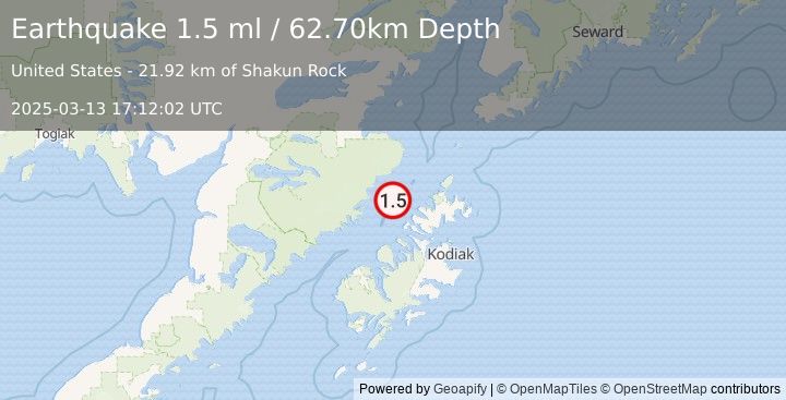 Earthquake 51 km NW of Aleneva, Alaska (1.5 ml) (2025-03-13 17:12:02 UTC)