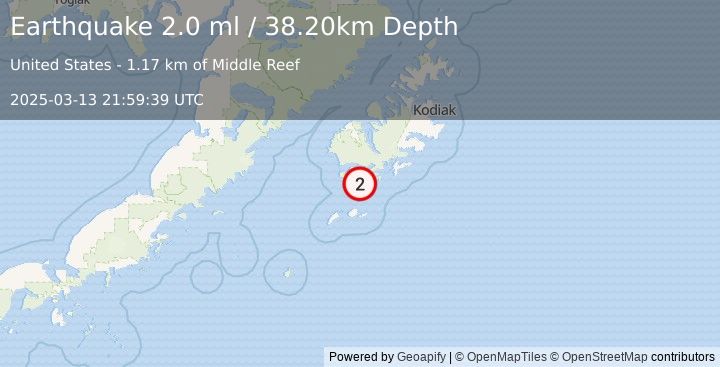 Earthquake 8 km ESE of Akhiok, Alaska (2.0 ml) (2025-03-13 21:59:39 UTC)