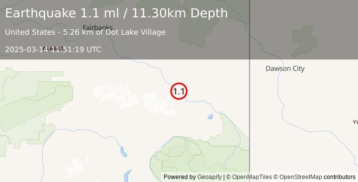 Earthquake 5 km SW of Dot Lake Village, Alaska (1.1 ml) (2025-03-14 11:51:19 UTC)