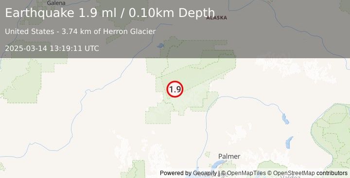 Earthquake 59 km S of Denali National Park, Alaska (1.9 ml) (2025-03-14 13:19:11 UTC)