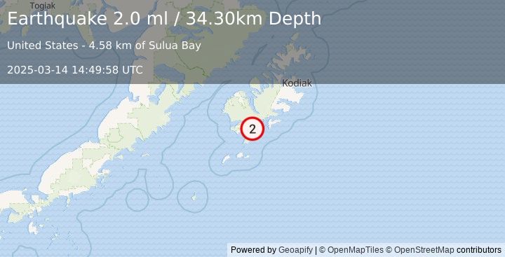 Earthquake 24 km ENE of Akhiok, Alaska (2.0 ml) (2025-03-14 14:49:58 UTC)