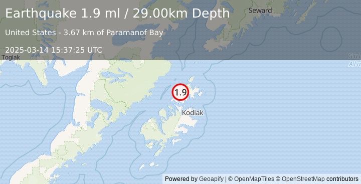 Earthquake 22 km N of Aleneva, Alaska (1.9 ml) (2025-03-14 15:37:25 UTC)