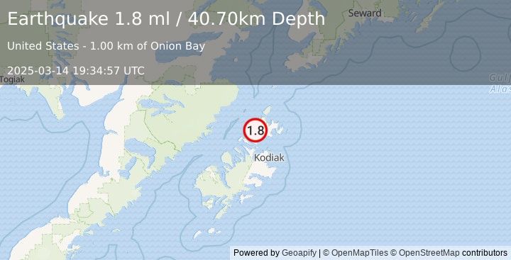 Earthquake 20 km NNE of Aleneva, Alaska (1.8 ml) (2025-03-14 19:34:57 UTC)