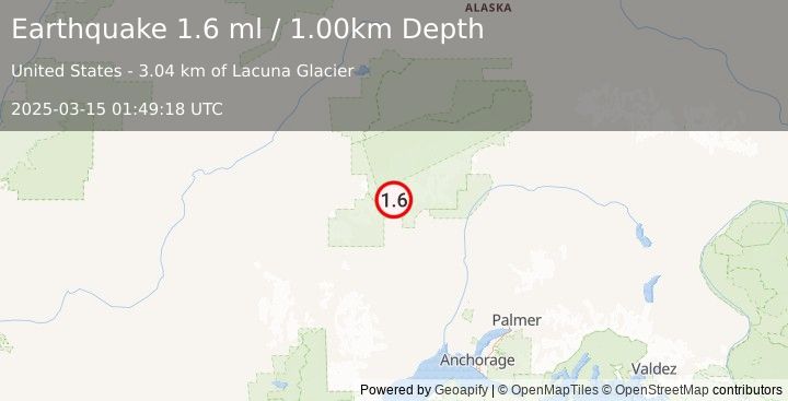 Earthquake 48 km WNW of Petersville, Alaska (1.6 ml) (2025-03-15 01:49:18 UTC)