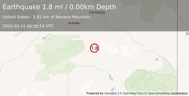 Earthquake 52 km ENE of Cantwell, Alaska (1.8 ml) (2025-03-15 06:50:54 UTC)