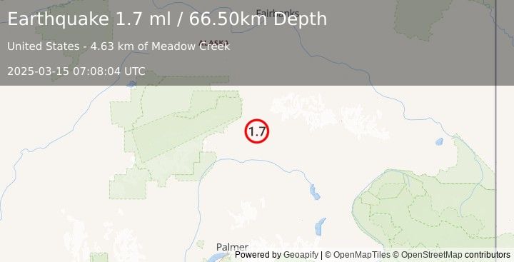 Earthquake 34 km ESE of Cantwell, Alaska (1.7 ml) (2025-03-15 07:08:04 UTC)